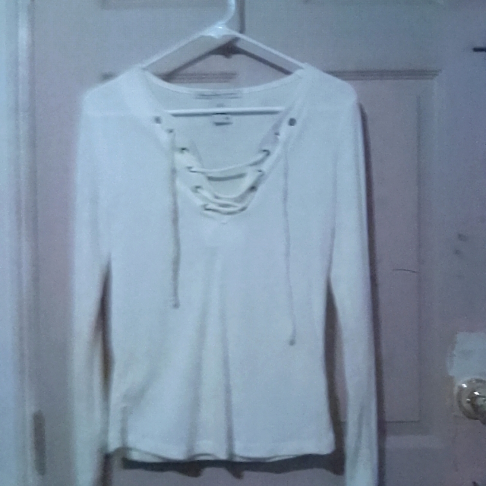 Cream Lace-Up Long Sleeve Top
